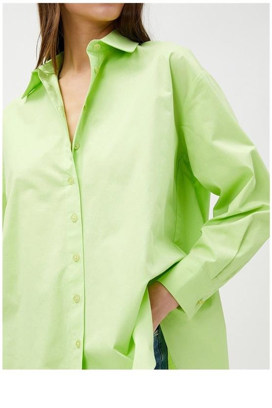 Koton 3Sak60011Pw 786 Yeşil Kadın Pamuk Woven Tops Gömlek