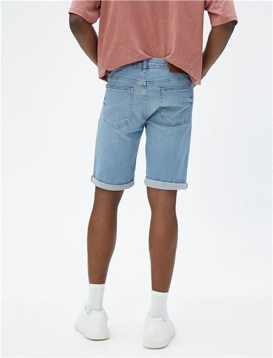 Koton 3Sam40208Nd Açık İndigo 600 Erkek Pamuk Denim Short