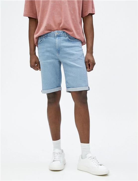 Koton 3Sam40208Nd Açık İndigo 600 Erkek Pamuk Denim Short
