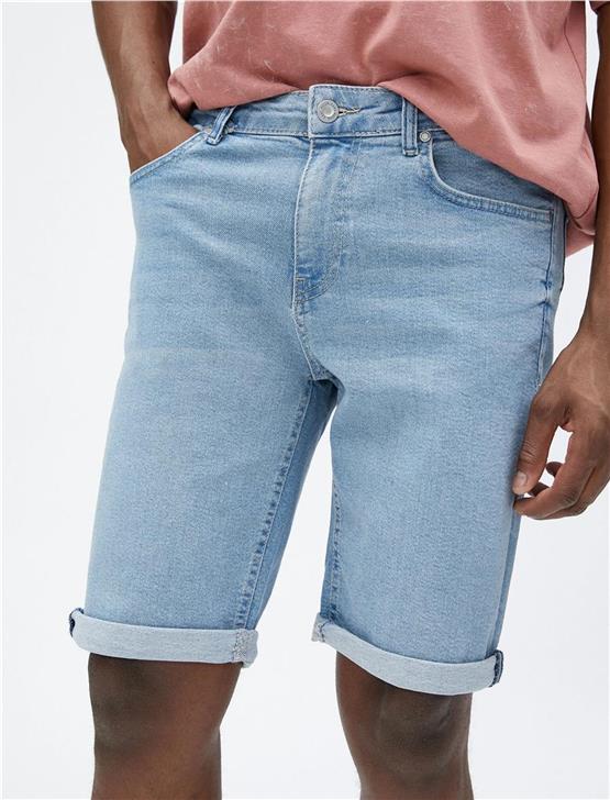 Koton 3Sam40208Nd Açık İndigo 600 Erkek Pamuk Denim Short