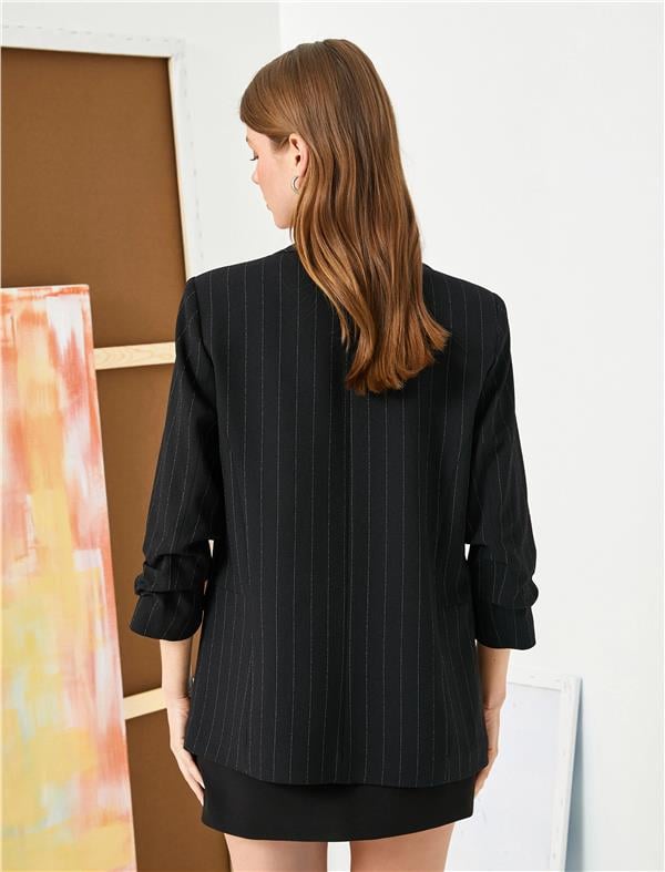 Koton 4Sak50060Uw 9S9 Siyah Çizgili Kadın Blazer Ceket