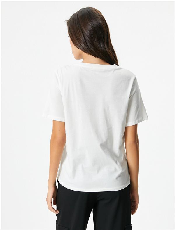 Koton 4Sak50369Ek 000 Beyaz Kadın Jersey Kısa Kollu T-Shirt