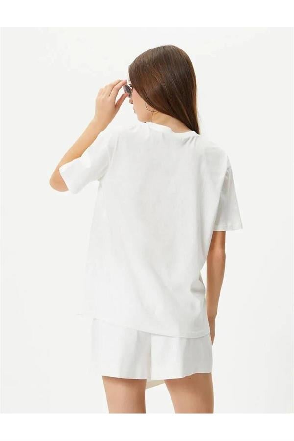 Koton 4Sal10006Ik 010 Ekru Genç Kız Jersey Pamuk Kısa Kollu T-shirt