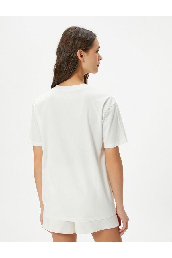 Koton 4Sal10030Ik 010 Ekru Genç Kız Pamuk Jersey Kısa Kollu T-Shirt