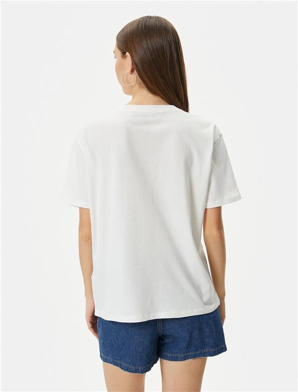 Koton 4Sal10055Ik 010 Ekru Genç Kız Pamuk Jersey Kısa Kollu T-Shirt