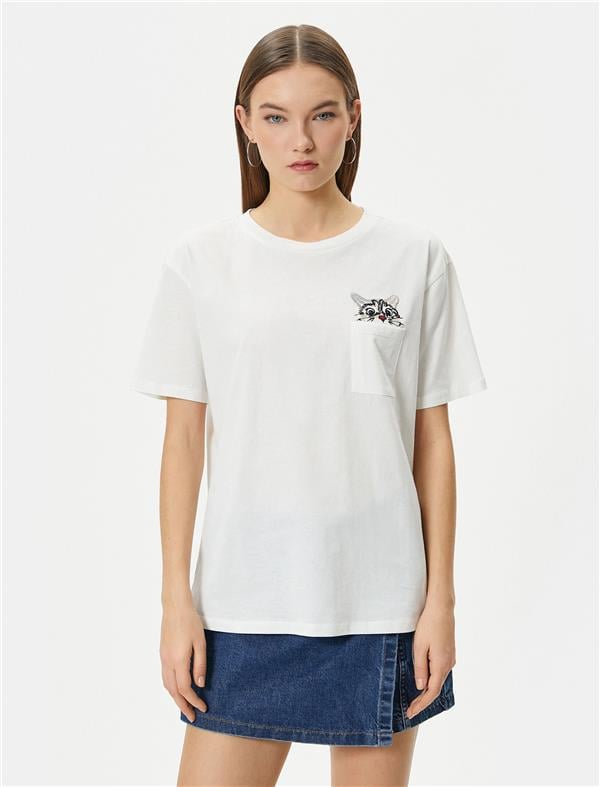 Koton 4Sal10055Ik 010 Ekru Genç Kız Pamuk Jersey Kısa Kollu T-Shirt