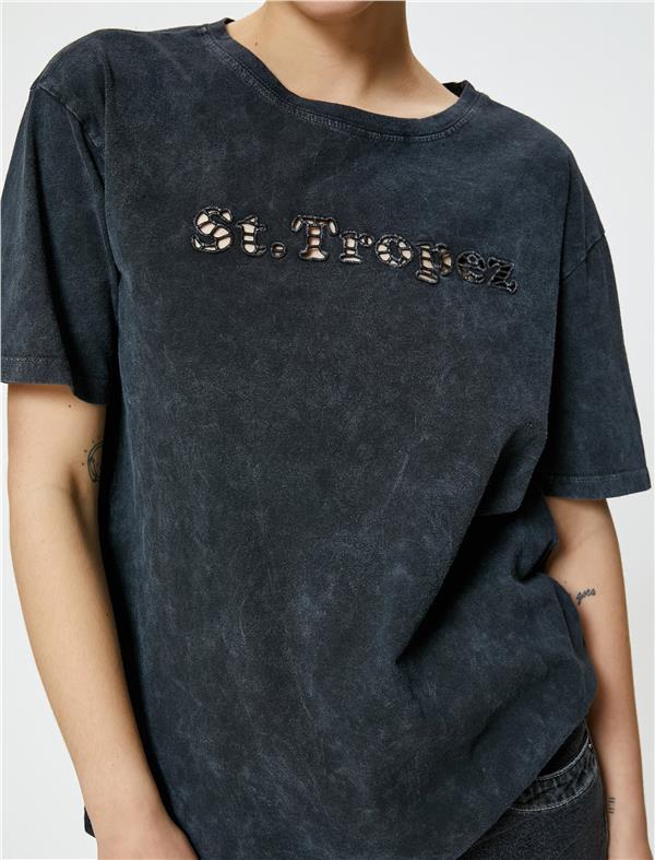 Koton 4Sal10070Ik 931 Antrasit Genç Kız Pamuk Jersey Kısa Kollu T-Shirt