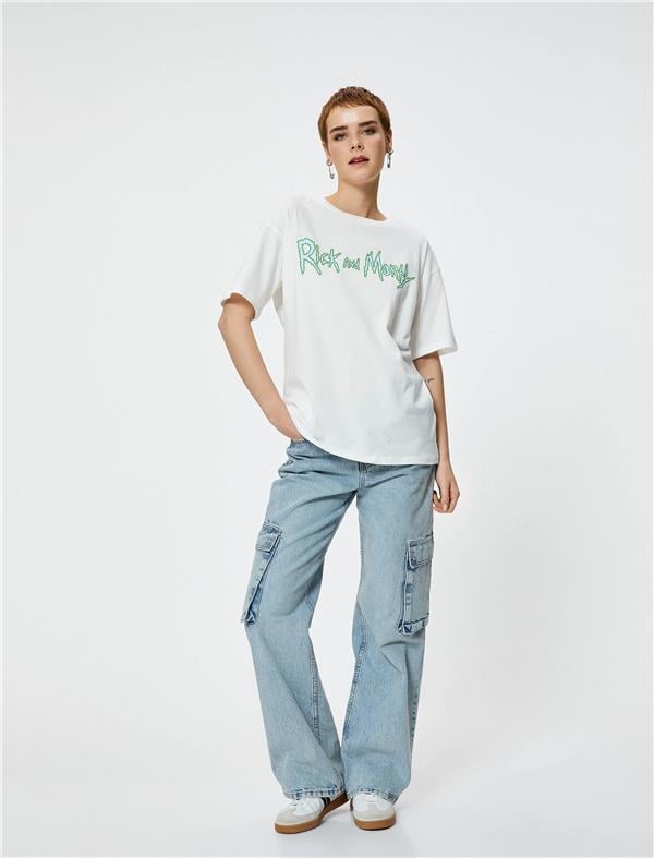 Koton 4Sal10171Ik 010 Ekru Genç Kız Jersey Kısa Kollu T-Shirt