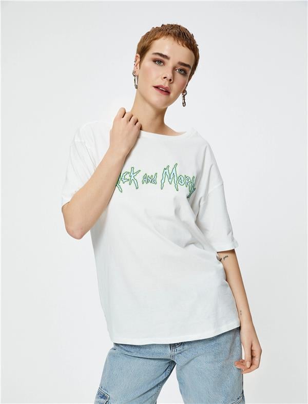 Koton 4Sal10171Ik 010 Ekru Genç Kız Jersey Kısa Kollu T-Shirt