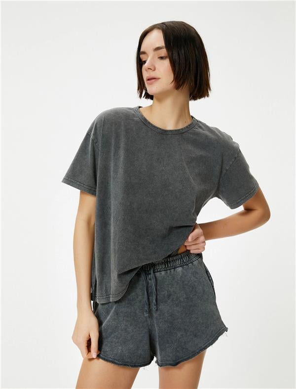 Koton 4Sal10222Ik 031 Gri Genç Kız Pamuk Jersey Kısa Kollu Basic T-Shirt