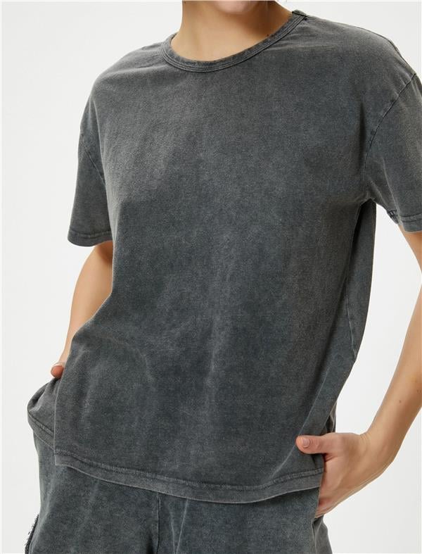 Koton 4Sal10222Ik 031 Gri Genç Kız Pamuk Jersey Kısa Kollu Basic T-Shirt