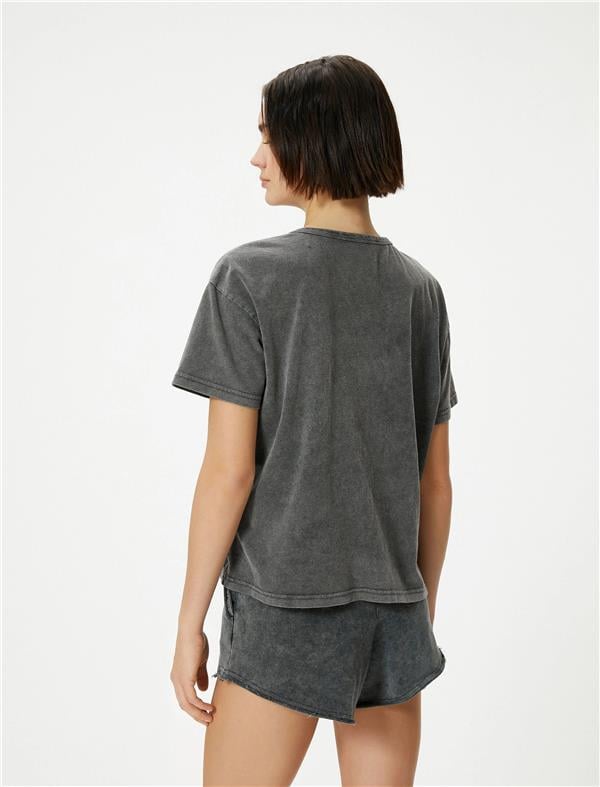 Koton 4Sal10222Ik 031 Gri Genç Kız Pamuk Jersey Kısa Kollu Basic T-Shirt