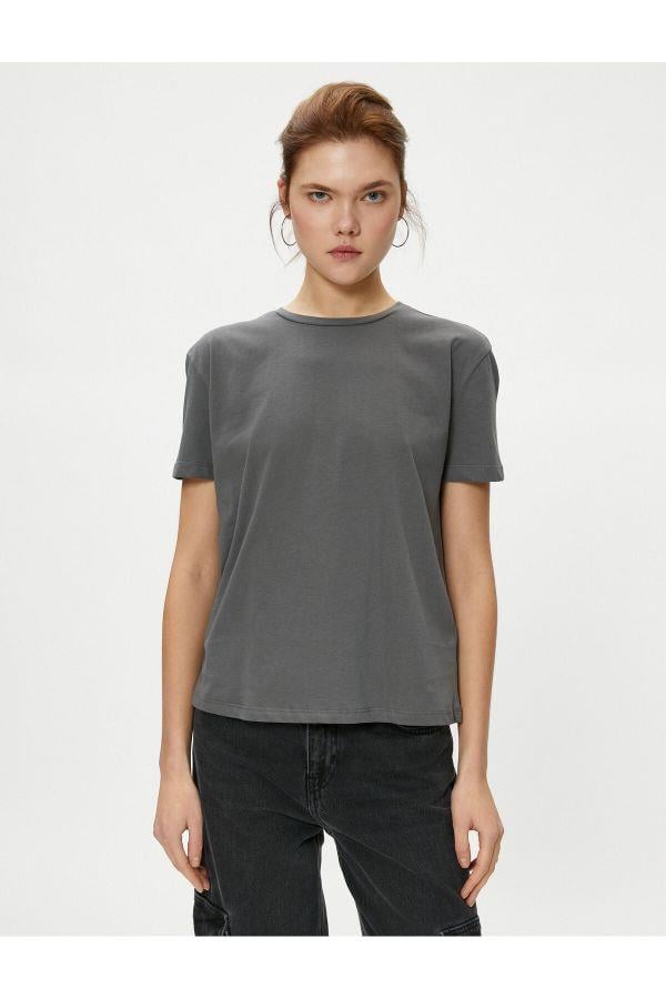 Koton 4Sal10224Ik 924 Antrasit Genç Kız Pamuk Jersey Kısa Kollu Basic T-Shirt