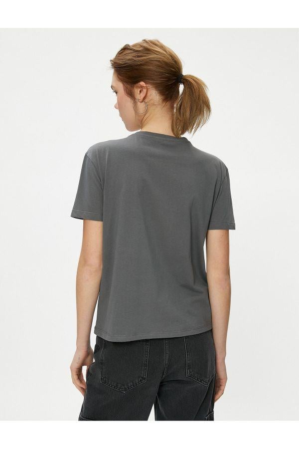 Koton 4Sal10224Ik 924 Antrasit Genç Kız Pamuk Jersey Kısa Kollu Basic T-Shirt