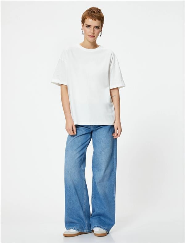 Koton 4Sal10232Ik 010 Ekru Genç Kız Jersey Kısa Kollu Basic T-Shirt