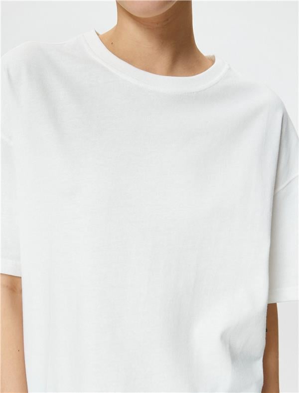 Koton 4Sal10232Ik 010 Ekru Genç Kız Jersey Kısa Kollu Basic T-Shirt