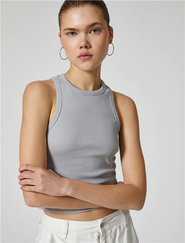 Koton 4Sal30065Ik 031 Gri Genç Kız Jersey Kolsuz Basic T-Shirt