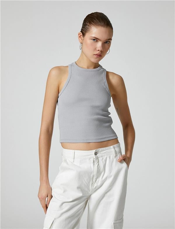 Koton 4Sal30065Ik 031 Gri Genç Kız Jersey Kolsuz Basic T-Shirt