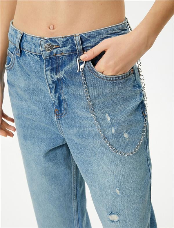 Koton 4Sal40015Md Lgt Açık İndigo Kadın Pamuk Denim Pantolon