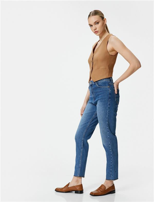 Koton 4Sal40104Md Mid Orta İndigo Kadın Pamuk Denim Pantolon