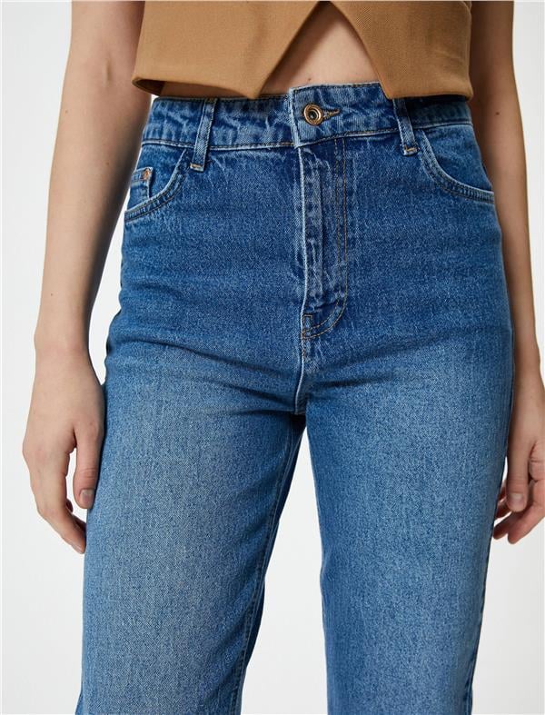 Koton 4Sal40104Md Mid Orta İndigo Kadın Pamuk Denim Pantolon