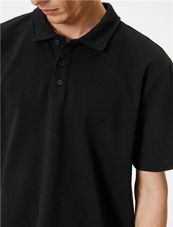 Koton 4Sam10003Mk 999 Siyah Erkek Pamuk Jersey Kısa Kollu Polo Yaka Basic T-Shirt
