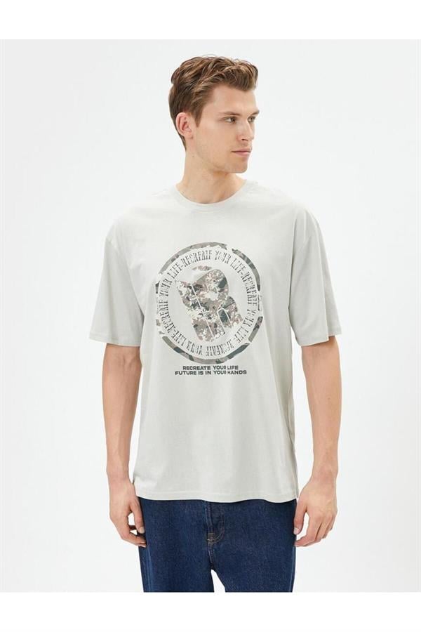 Koton 4Sam10040Hk 031 Gri Erkek Jersey Pamuk Kısa Kollu T-shirt