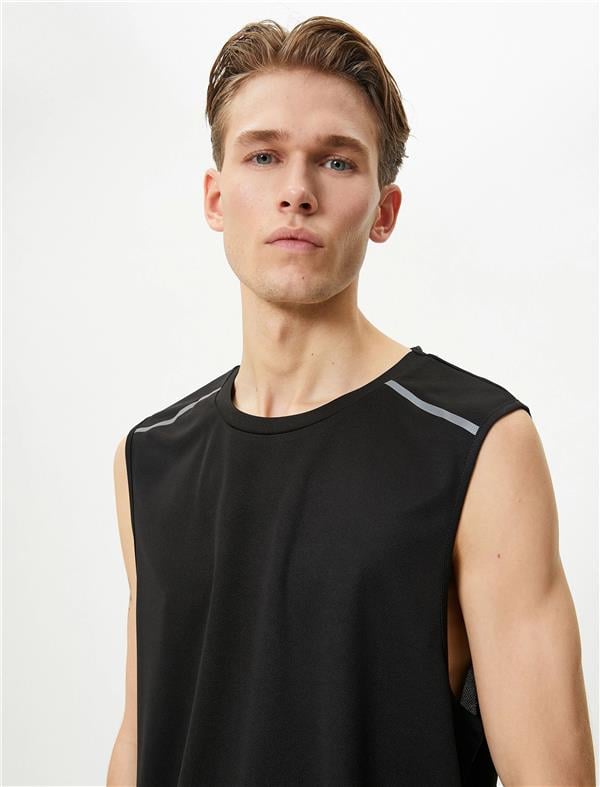 Koton 4Sam30005Nk 999 Sıyah Erkek Polyester Jersey Kolsuz T-Shırt