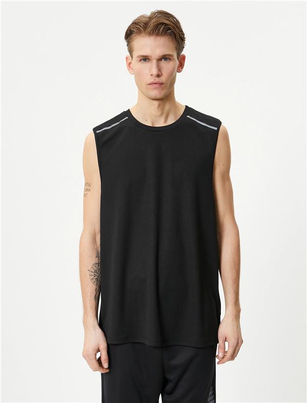 Koton 4Sam30005Nk 999 Sıyah Erkek Polyester Jersey Kolsuz T-Shırt