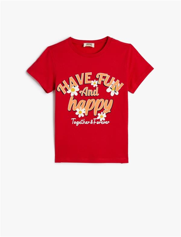 Koton 4Skg10026Ak 401 Kırmızı Kız Çocuk Pamuk Jersey Kısa Kollu T-Shirt