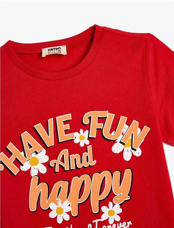 Koton 4Skg10026Ak 401 Kırmızı Kız Çocuk Pamuk Jersey Kısa Kollu T-Shirt