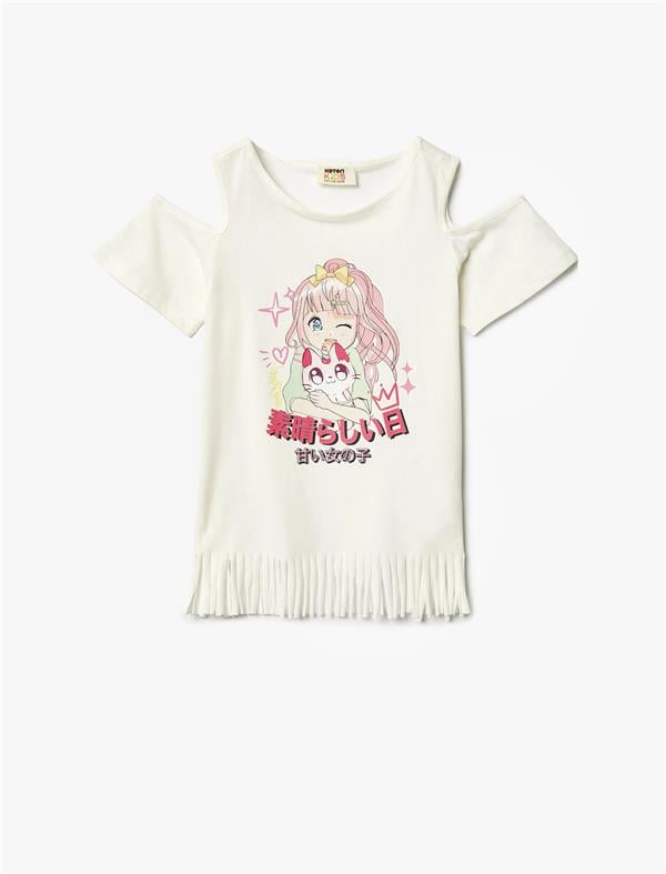 Koton 4Skg10230Ak 010 Ekru Kız Çocuk Pamuk Jersey Kısa Kollu T-Shirt