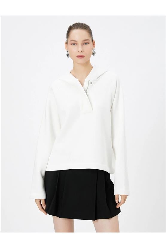 Koton 4Wal10149Ik 010 Ekru Genç Kız Pamuk Jersey Sweatshirt