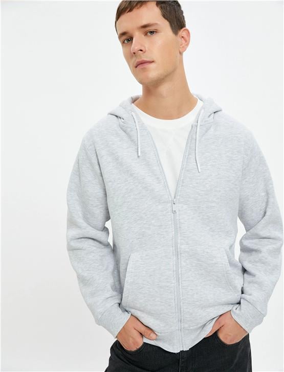 Koton 4Wam70029Mk 031 Gri Erkek Pamuk Jersey Sweatshirt