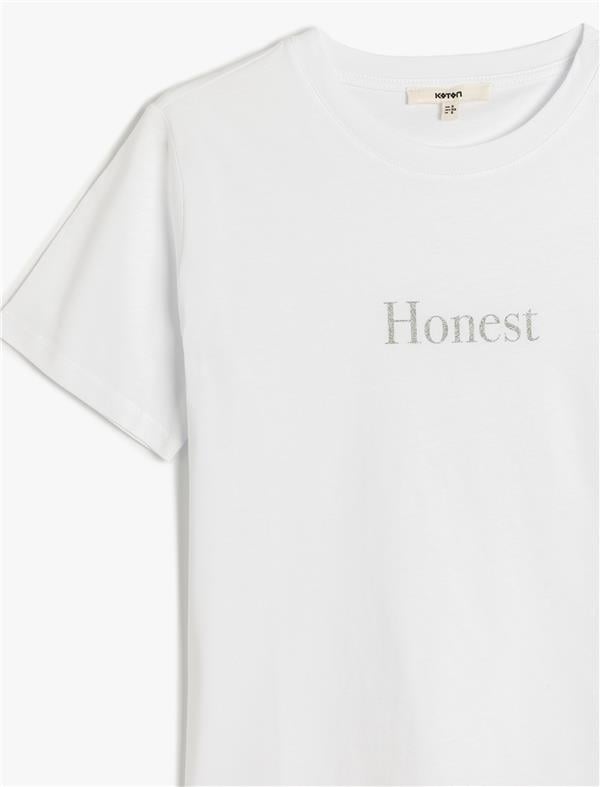 Koton 5Sak50133Ek 000 Beyaz Kadın Pamuk Jersey T-Shırt