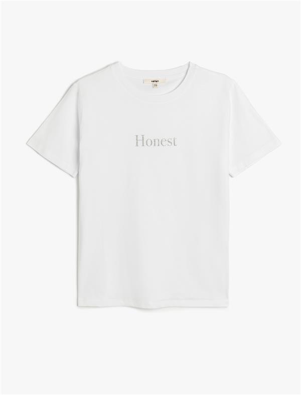 Koton 5Sak50133Ek 000 Beyaz Kadın Pamuk Jersey T-Shırt