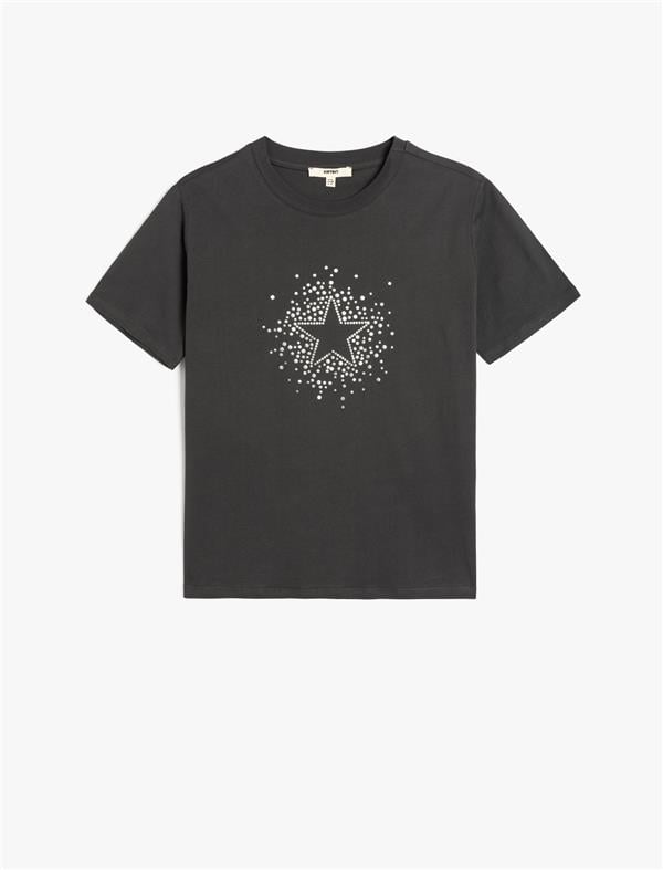 Koton 5Sak50140Ek 931 Antrasıt Kadın Pamuk Jersey T-Shırt