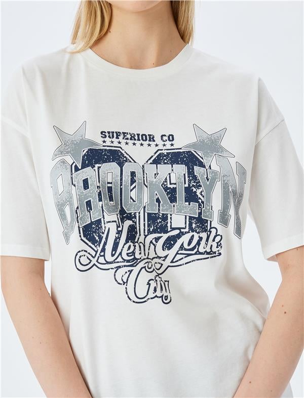Koton 5Sal10038Ik 010 Ekru Genc Kız Pamuk Jersey Kısa Kollu T-Shırt