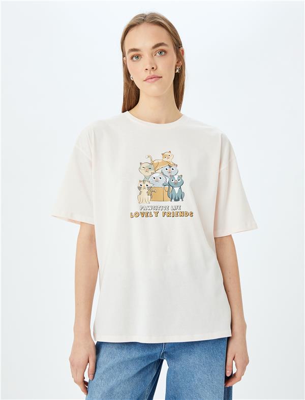Koton 5Sal10091Ik 252 Pembe Genc Kız Pamuk Jersey Kısa Kollu T-Shırt