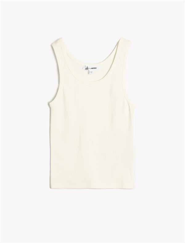 Koton 5Sal30049Ik 010 Ekru Genc Kız Pamuk Jersey Basıc Kolsuz T-Shırt