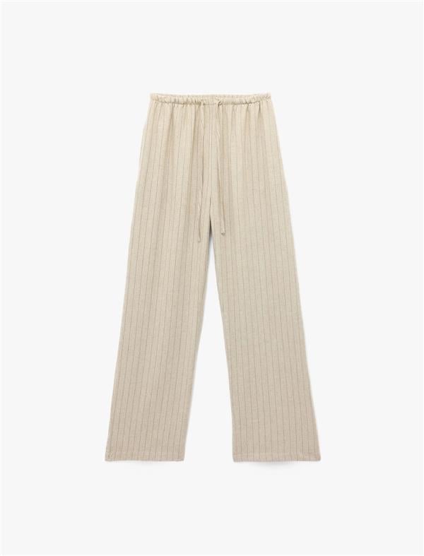 Koton 5Sal40049Iw 0S5 Bej Cızgılı Genc Kız Vıskoz Dokuma Pantolon