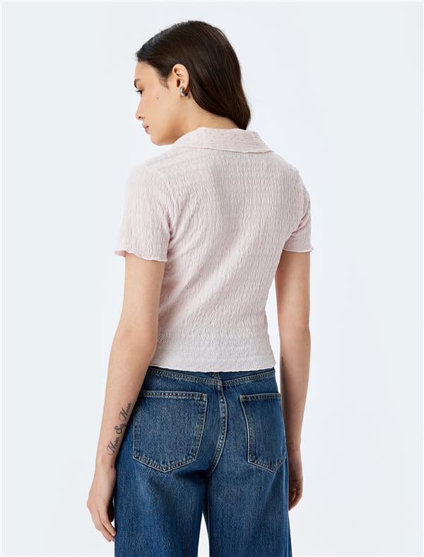 Koton 5Sal60003Ik 257 Pembe Genc Kız Elastan Jersey Kısa Kollu Bluz
