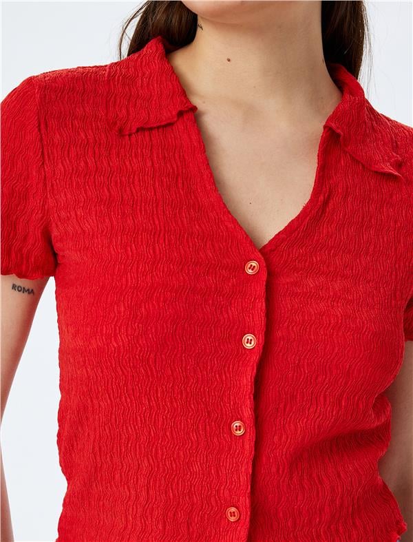 Koton 5Sal60003Ik 401 Kırmızı Genc Kız Elastan Jersey Kısa Kollu Bluz