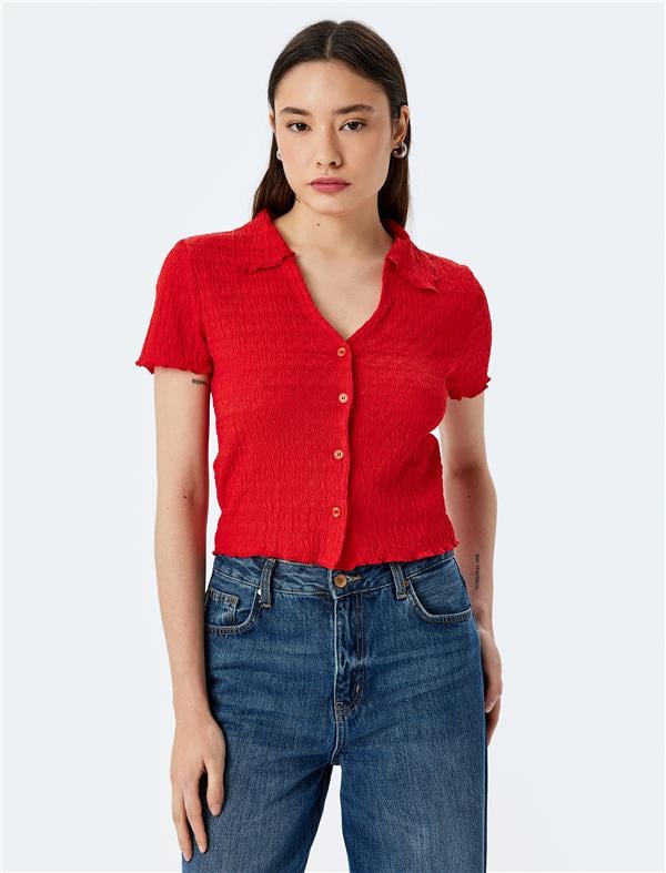 Koton 5Sal60003Ik 401 Kırmızı Genc Kız Elastan Jersey Kısa Kollu Bluz