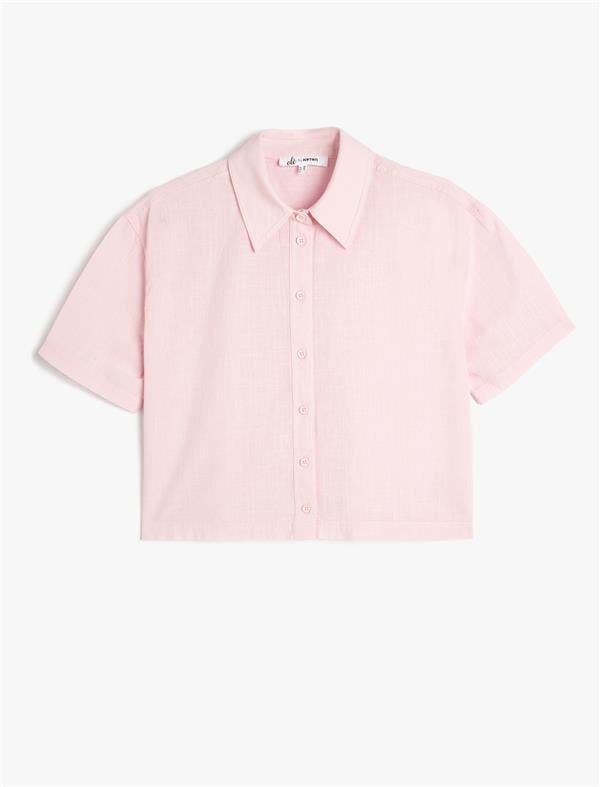 Koton 5Sal60028Iw 274 Pembe Genc Kız Pamuk Dokuma Kısa Kollu Gomlek