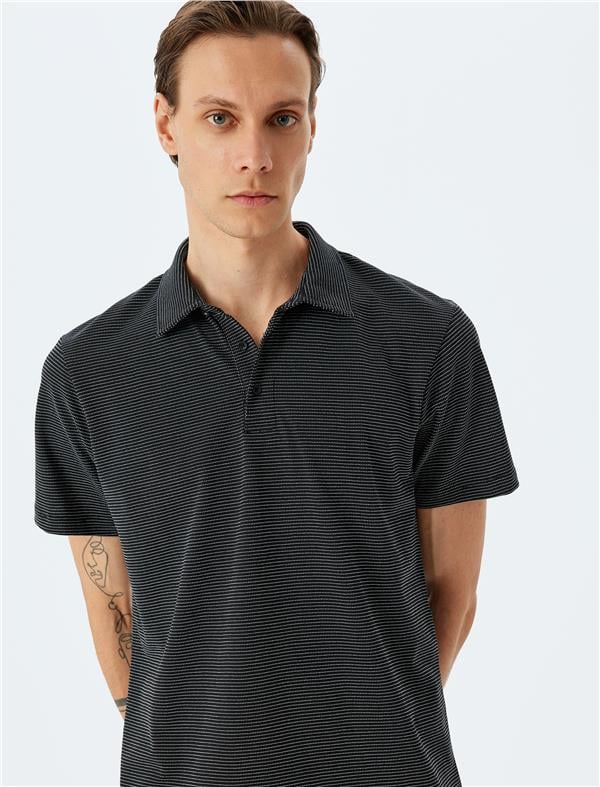 Koton 5Sam10010Mk 999 Sıyah Erkek Jersey Pamuk Polo T-Shırt