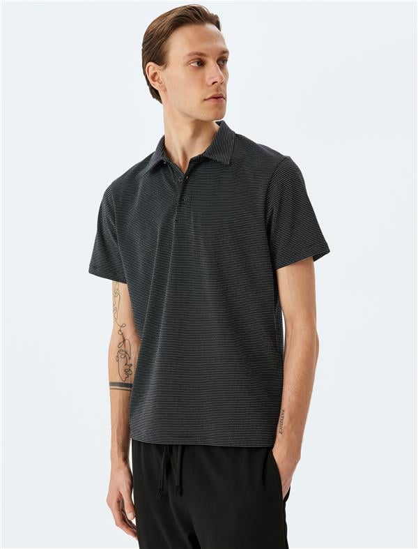 Koton 5Sam10010Mk 999 Sıyah Erkek Jersey Pamuk Polo T-Shırt