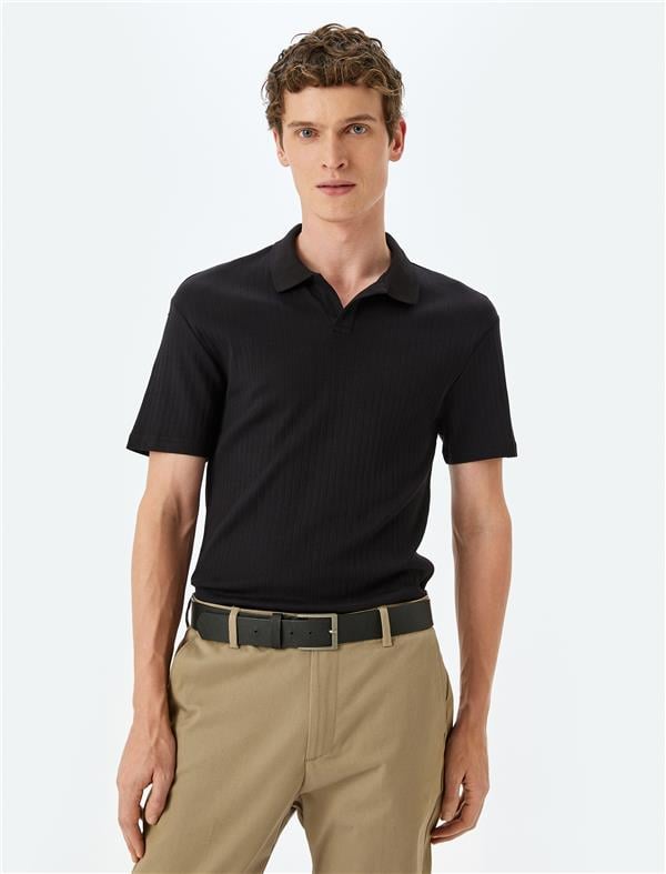 Koton 5Sam10025Mk 999 Sıyah Erkek Jersey Pamuk Polo T-Shırt