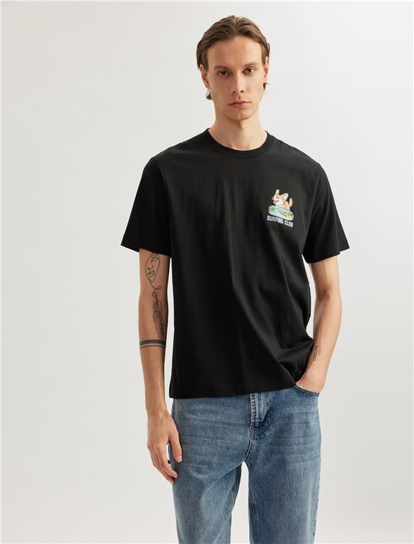 Koton 5Sam10048Hk 999 Sıyah Erkek Pamuk Jersey T-Shırt