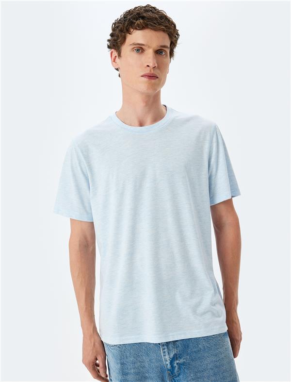 Koton 5Sam10105Hk 624 Mavı Erkek Pamuk Jersey Basıc T-Shırt